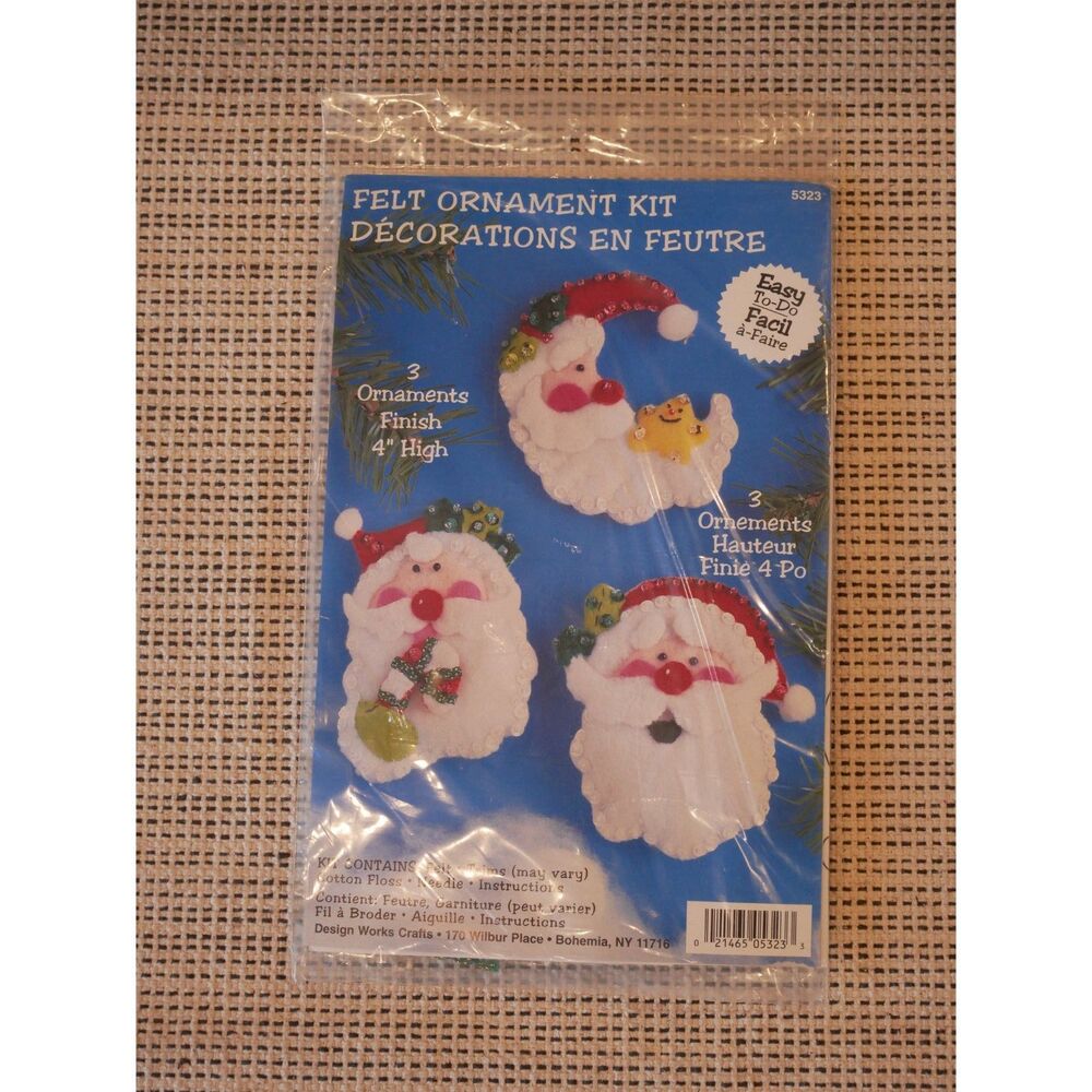 Design Works Santa Felt Ornament Kit 5323 Christmas Set of 3